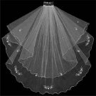 2 Layer Floral Beaded Fingertip Bridal Veil (V 123)