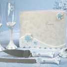 Snowflake Charm Wedding Guest Book, Pen, Toasting Flutes & Cake Server Set