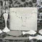 Victorian Lace Matching Wedding Guest Book, Pen, Toasting Flutes & Cake Server Set