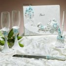 Lt Blue Cinderella Castle Guest Book, Pen, Flutes & Cake Server Set