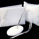 Sheer Gathered Organza with Swarovki Accent 3 Piece Wedding Set