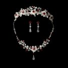 Red & Swarovski Crystal Bridal Necklace Earring & Tiara Set 8003
