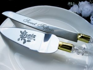 Sweet Fifteen Cake Server Set - Acrylic Handle with Gold Accent CS 15