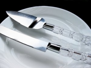 Wedding Cake Server Set with Crystal Acrylic Handle Accented with Silver CS 908