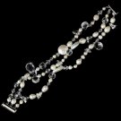 Beach Theme Cultured 3 Row Pearl & Crystal Bracelet B 8199