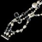 Beach Theme Cultured 3 Row Pearl & Crystal Bracelet B 8199