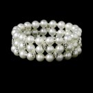 White Pearl & Crystal Stretch Bracelet B 10419