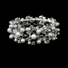 Silver White Vintage Stretch Pearl & Rhinestone Bracelet B 969