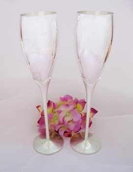 Silver Crystal Lily Wedding Toasting Champagne Flutes FL 21063