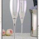 Silver Plated Wedding Toasting Flutes with Rhinestone Band FL 21062