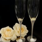 Glass Wedding Toasting Flutes with Matt Silver Crystal Stem FL 21083