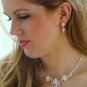 Dainty Silver Clear Rhinestone & White Pearl Flower Necklace & Earring Set 6858