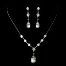 Ravishing Silver Clear Crystal & White Pearl Drop Necklace & Earring Set 3225