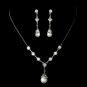 Ravishing Silver Clear Crystal & White Pearl Drop Necklace & Earring Set 3225