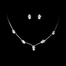 Silver & White Pearl Necklace & Earring Set NE 117