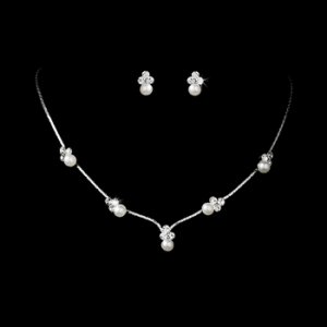 Silver & White Pearl Necklace & Earring Set NE 117