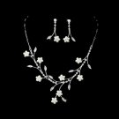 Silver & White Pearl Floral Jewelry Set NE 142