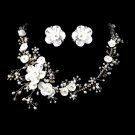 Beautiful Crystal, Porcelain & Pearl Bridal Jewelry Set NE 1015