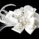 Silver Ivory Feather Ribbon Bridal Hair Clip HP 8249