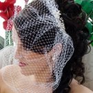 Pearl & Rhinestone Comb with Attached Cage Veil HP 8933 Silver White or Gold Ivory