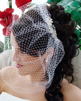 Pearl & Rhinestone Comb with Attached Cage Veil HP 8933 Silver White or Gold Ivory