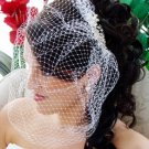 Birdcage Veil with Silver Elegant Pearl & Rhinestone Bridal Comb 8955