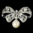 Crystal & Pearl Bow Bridal Brooch 3443