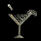 Antique Silver Rhinestone Martini Bridal Brooch 30138