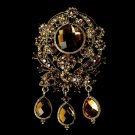 Large Gold Brown Crystal Celebrity Style Brooch for Gown or Hair - Brooch 8777