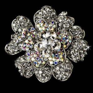Large Silver AB Crystal Celebrity Style Brooch for Gown or Hair - Brooch 8779