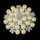 Silver Ivory Pearl Rhinestone Bridal Brooch 31