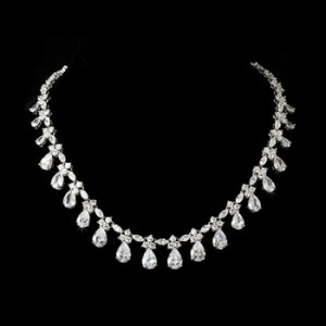 Gorgeous Cubic Zirconia Drop Silver Accent Necklace N 2404