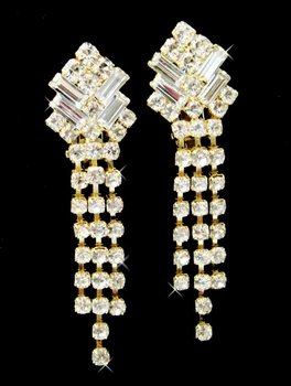 Gold Clear Crystal Dangle Clip On Earrings E 20009