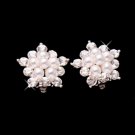 Clip On Pearl & Crystal Snowflake Style Earrings