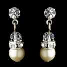 Silver & Ivory Pearl & Crystal Clip On or Pierced Earrings E 216