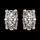 Vintage Silver & AB Crystal Clip On Earring E 933