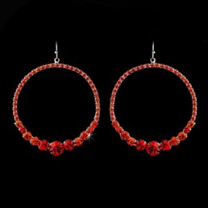 Red Rhinestone Hoop Earrings E 951