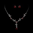 Silver Red Stud Floral Bridal Set NE 328