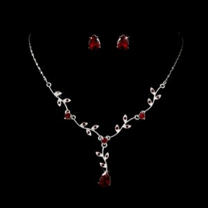 Silver Red Stud Floral Bridal Set NE 328