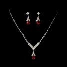 Silver Red Crystal Drop Jewelry Set NE 344