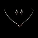 Silver Red Rhinestone Necklace & Earring Set NE 341