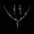 Silver Burgundy Dangle Floral Bridal Set NE 328