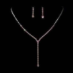 Silver Light Amethyst Y Drop Crystal Jewelry Set NE 313