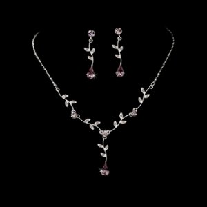 Silver Light Amethyst Dangle Floral Bridal Set NE 328