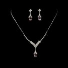 Silver Light Amethyst Crystal Drop Jewelry Set NE 344