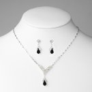 Silver Black Crystal Drop Jewelry Set NE 344