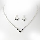 Silver Black Rhinestone Necklace & Earring Set NE 341