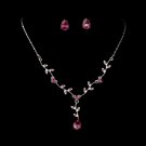 Silver Fuchsia Stud Floral Bridal Set NE 328