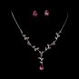 Silver Fuchsia Stud Floral Bridal Set NE 328