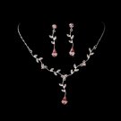 Silver Pink Dangle Floral Bridal Set NE 328